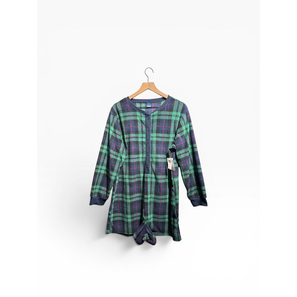 Old Navy Sleep One Piece Womens Large Fleece Blackwatch Plaid Pajamas Sleepwear